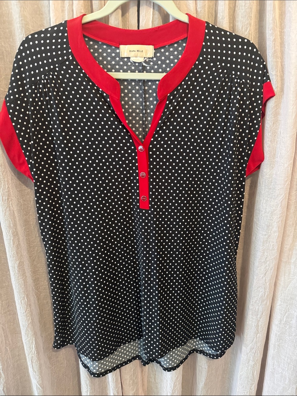 Dana Buchman Black Polka Dot Short-Sleeve Tunic with Red Trim